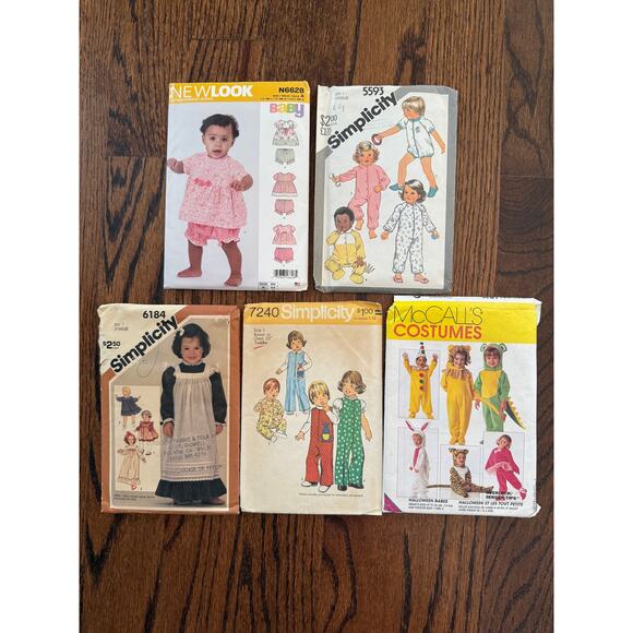 5-Sewing Pattern Bundle Vintage 70s 80s 90s Current Toddler Girls Boys Clothes - Picture 2 of 8